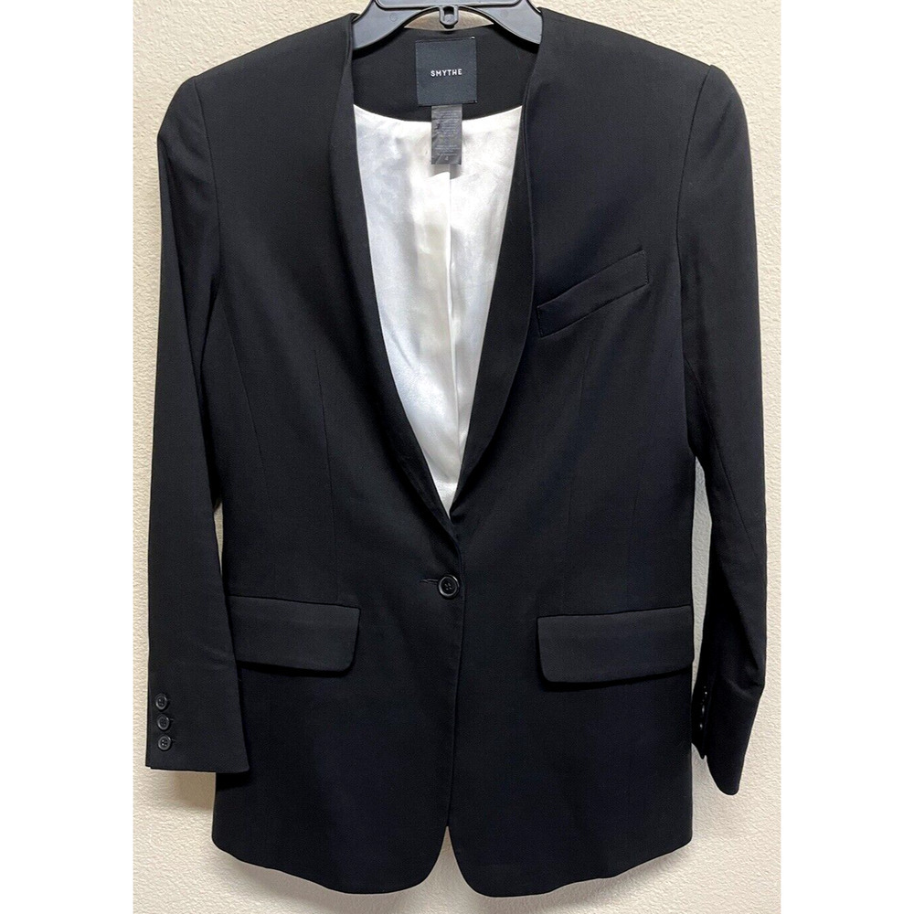 Smythe Women's Long Shawl Collar Blazer Size 4 in Black Wool Blend